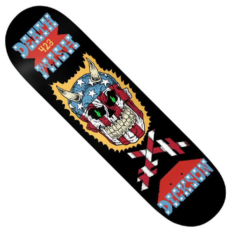 423 Jon Dickson 8.5x31.87 Deathwish Deck Black Red White Blue